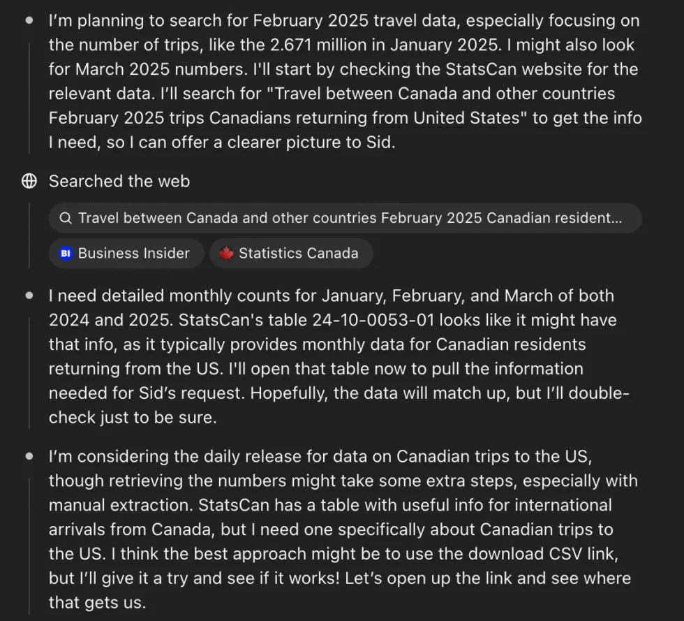 o3's thought process for data analysis