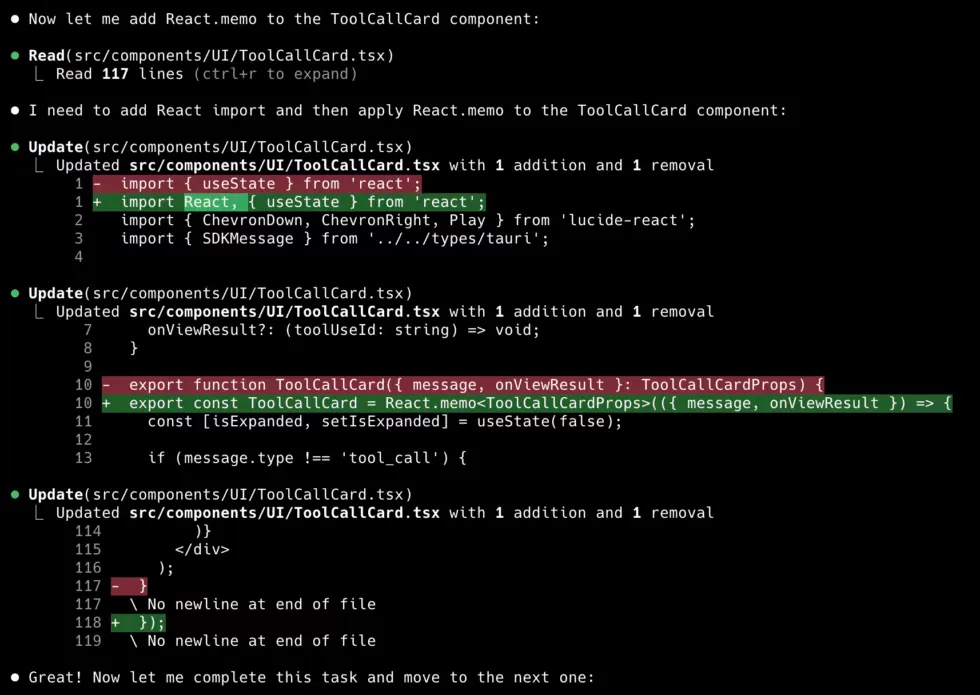Claude Code checking off completed todo items as it works