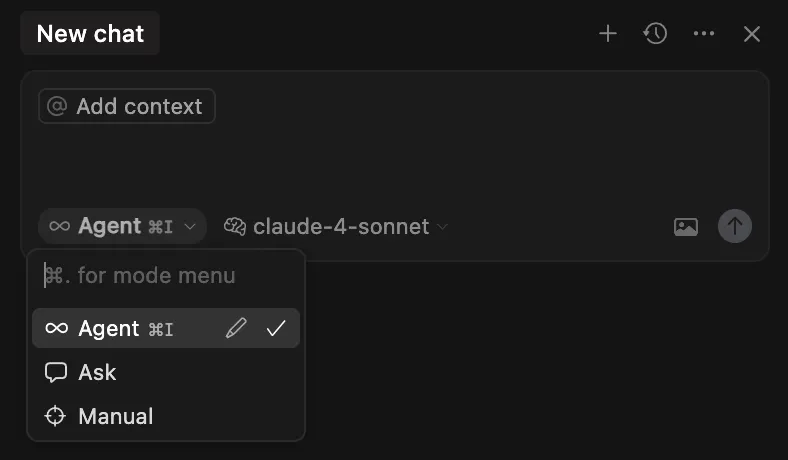 Cursor interface showing the three main AI interaction modes