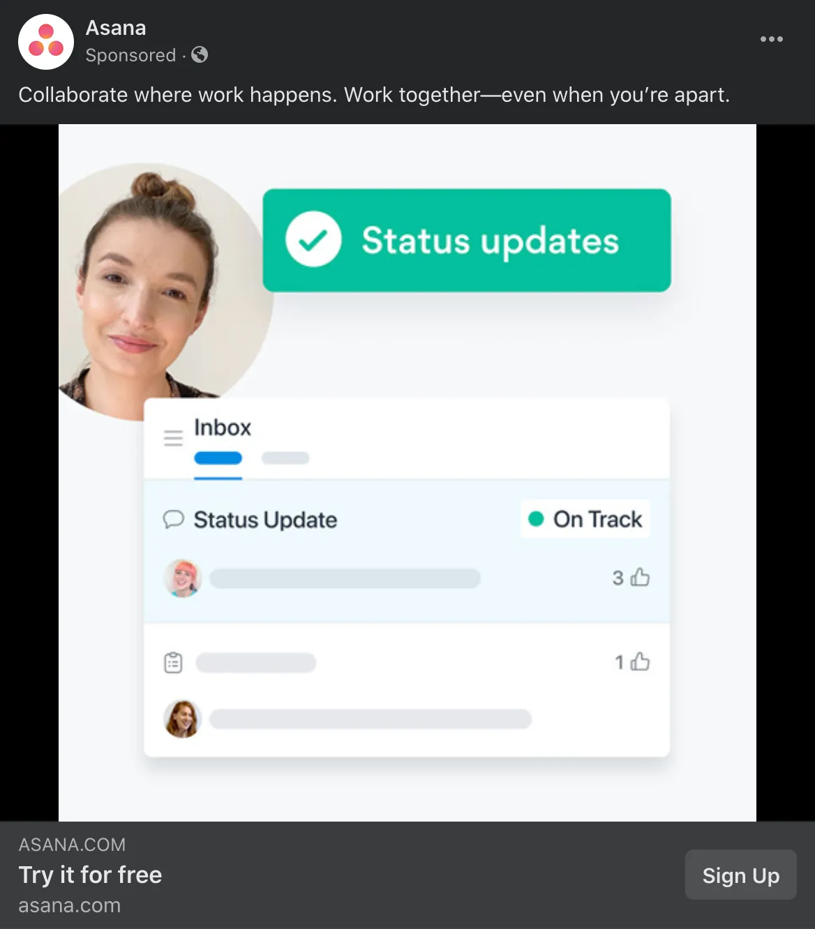 Asana retargeting ad for free trial
