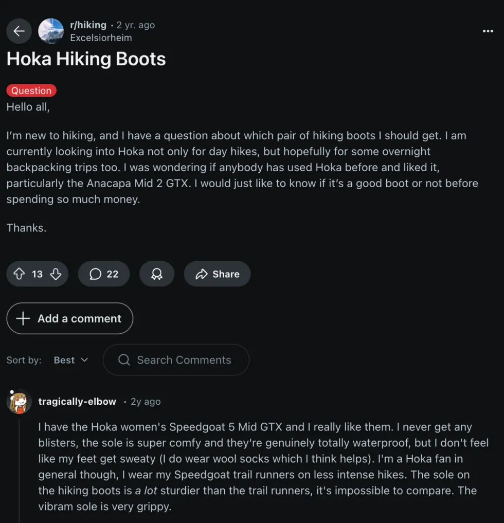 ChatGPT showing community and review sources