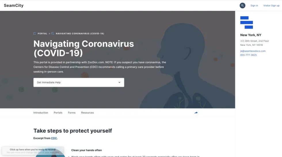 SeamlessDocs Coronavirus Portal feature for government agencies
