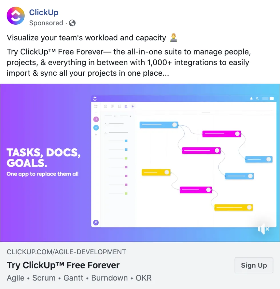 ClickUp pain point ad highlighting project visualization challenges